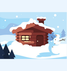 Family House With Winter Landscape And Snowman