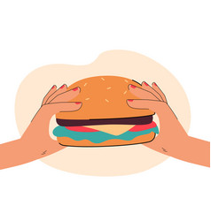 Hands Holding Hamburger Flat