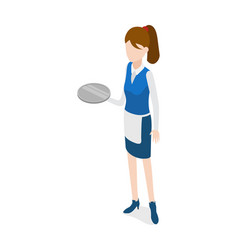 Restaurant Waitress Holding Round Metal Grey Tray