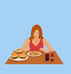 Women Are Eating Fast Food On Brown Wooden Table