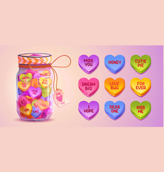 Valentine Conversation Heart Candy In Glass Jar