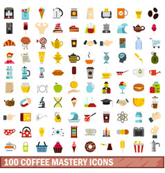 100 Coffee Mastery Icons Set Flat Style