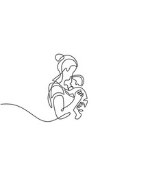 Mom And Baby Continuous One Line Drawing Mother