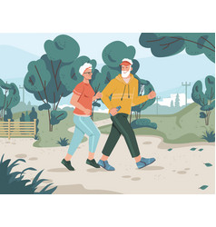 Senior Old Couple Running In City Park Outdoors