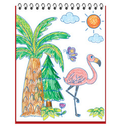 Kids Hand Drawn Doodle Flamingo