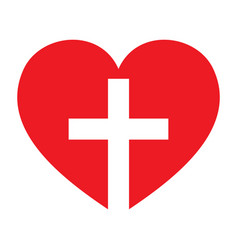 Christian Cross Icon In The Heart Inside Icon Red