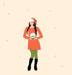 Cute Girl In Santa Hat Holding Snow Globe