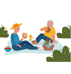 Elderly Couple Having Picnic Happy Long