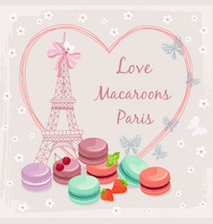 Poster With French Macaroon Cakes And The Eiffel