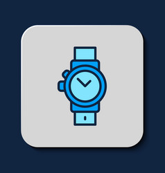 Filled Outline Wrist Watch Icon Isolated On Blue