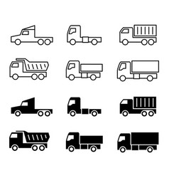 Truck Silhouette And Line Icons Shipping Cargo