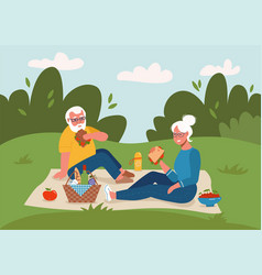 Old Couple Having Picnic Outdoors Happy