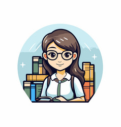 School Girl With Books Of A Schoolgirl In Glasses