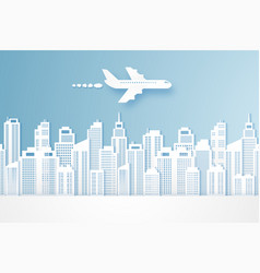 Airplane Flying Above Buildings Cityscape Paper