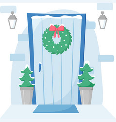 Front Door With Wreath Decoration Entrance