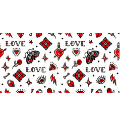 Old School Tattoo Seamless Pattern With Love