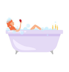 Cute Red Hair Woman Take A Bath With Wine Glass