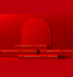 Red Chinese Podium Stage Mockup For Cosmetics