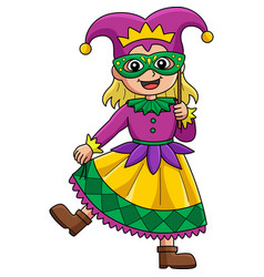 Mardi Gras Jester Girl Cartoon Colored Clipart