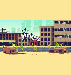 Zombie Apocalypse In City Cartoon Concept