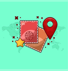 Postcard Stamp With Pin Map Mark