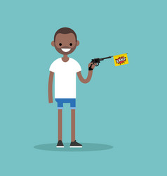 Young Black Character Holding A Toy Gun