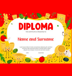 Kids Diploma With Cartoon Italian Pasta Characters