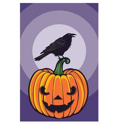 Big Orange Halloween Pumpkin With Crow