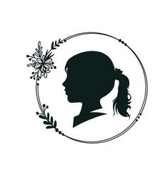 Silhouette Beautiful Teen Girl With Circle Floral