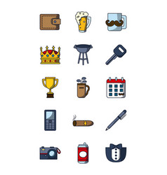 Wallet And Happy Fathers Day Icon Set Line