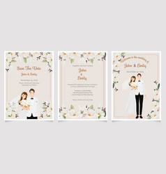 Cute Young Wedding Couple On Watercolor White