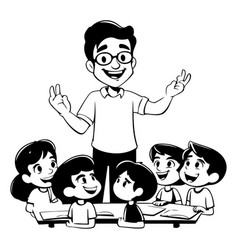 Teacher With Children In Classroom Cartoon