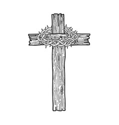 A Wooden Cross With Crown Of Thorns