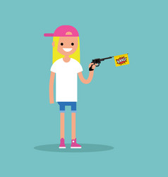 Young Female Character Holding A Toy Gun