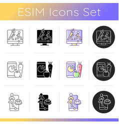 Online Fitness Classes Icons Set