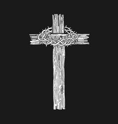 A Wooden Cross With Crown Of Thorns