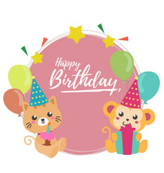 Happy Birthday Round Card With Cute Monkey