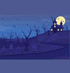 Haunted Mansion On Hill Flat Color