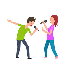 Man and woman couple singing together karaoke Vector Image