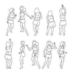 Set Of Sketch Ink Hand Drawn Dancing Ladies