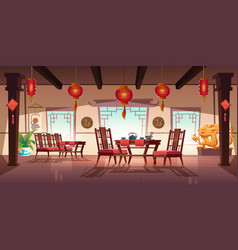 Chinese Cafe Interior With Lanterns And Dragons