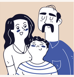 Parents With Son Line Art