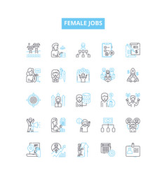 Female Jobs Line Icons Set Nurse Teacher