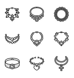 Gemstone Jewelry Icon Set Outline Style