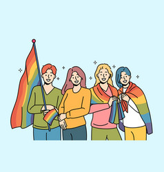 Lgbt People With Rainbow Flags For Gay Parade