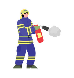 Fireman Using Fire Extinguisher Flat Cartoon