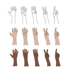 Hand Gesture Count To Five On Fingers Line Art