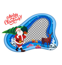 Christmas Paper Cut Frame Of Santa And Xmas Gifts