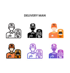 Delivery Man Icons Set With Different Styles