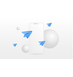 White Smartphone Mockup With Blue Paper Planes